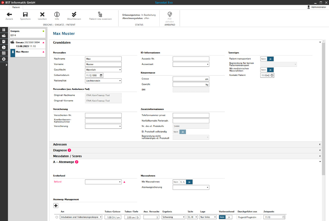 Sanostat Evo Interaction- und Screendesign